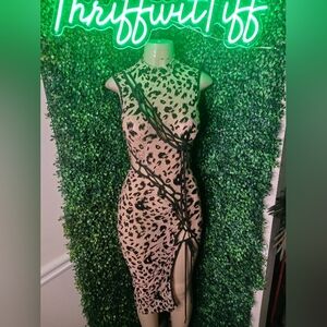 Fashion Nova Black and Cream Midi Dress